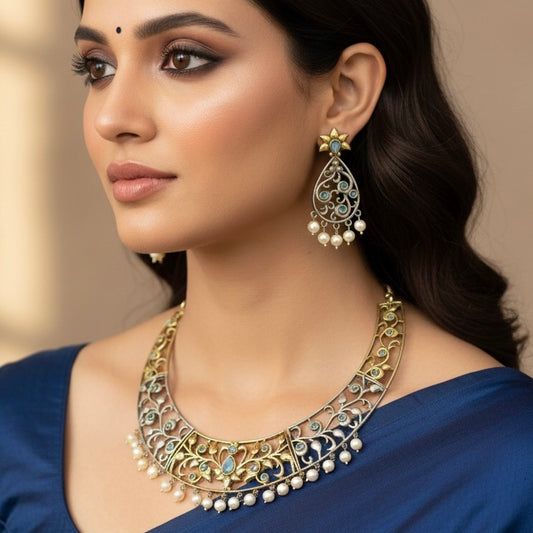 DUAL-TONE CUTWORK NECKLACE SET
