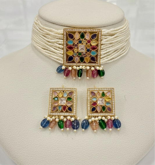 Rangrez Kundan Pearl Choker Set – Multicolour Heritage Editi