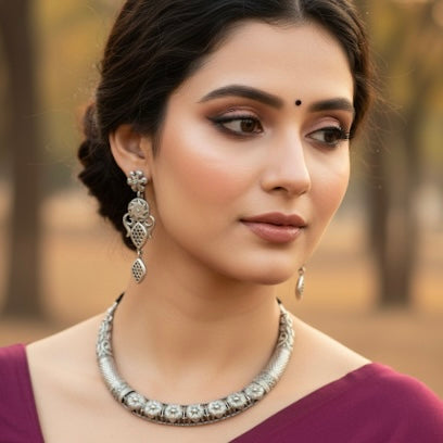 SILVER LOOK ALIKE NECKLACE SET