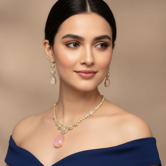Pink Stone & AD Necklace Set Online | Gold Plated Party Wear Jewelry