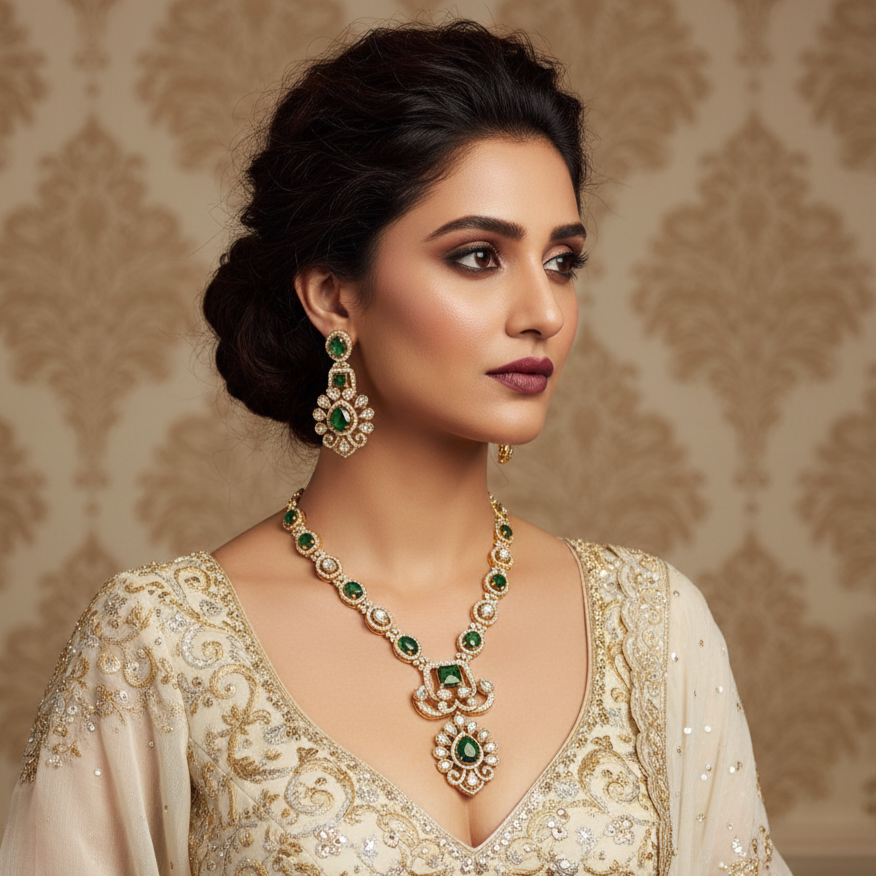 Emerald Green AD Necklace Set Online