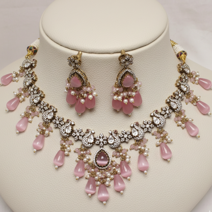 Pink Beaded Antique Necklace Set