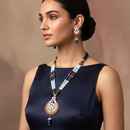 Designer Beaded Pendant Necklace with Matching Earrings