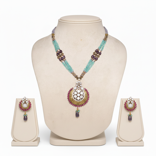 Beaded Chand Pendant Necklace