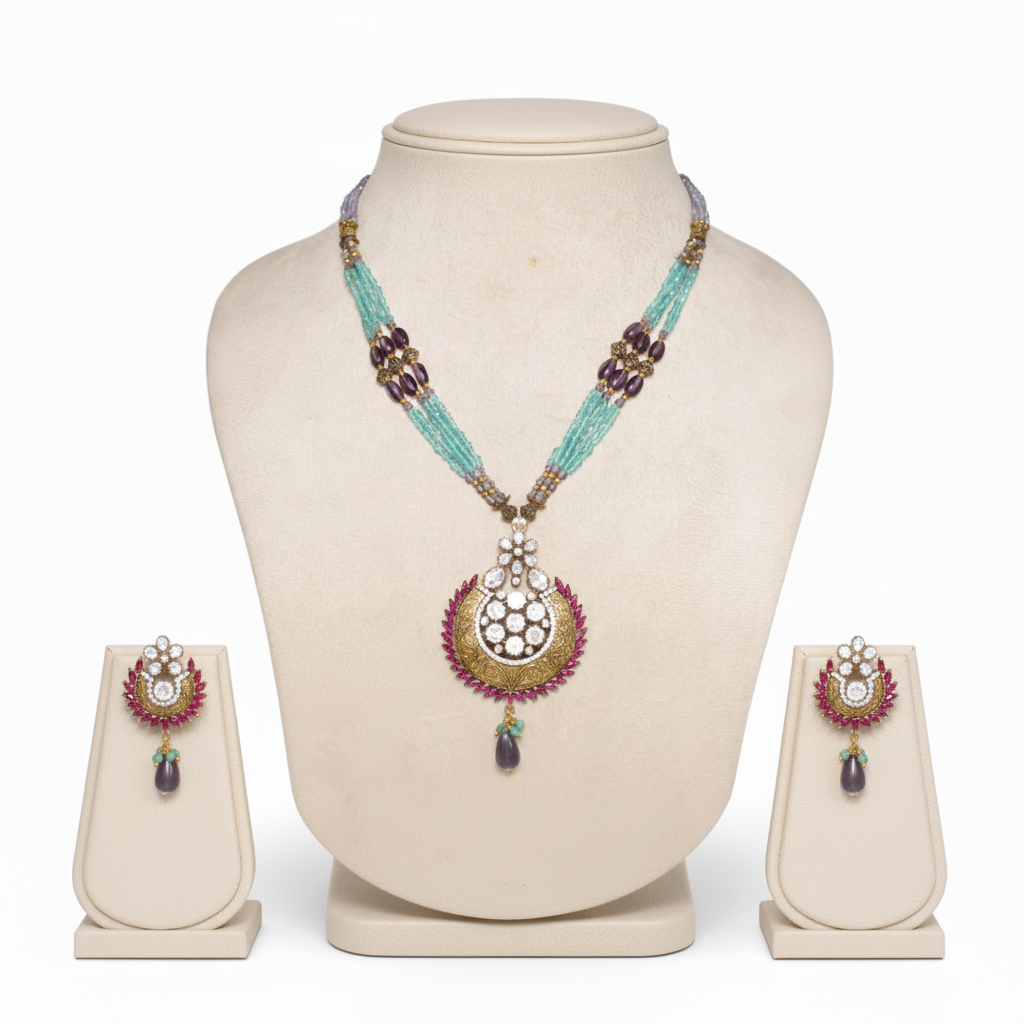 Beaded Chand Pendant Necklace