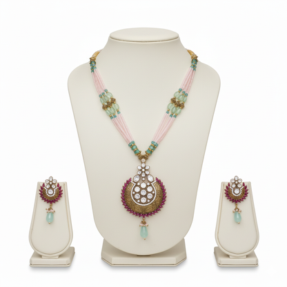 Pink & Aqua Beaded Pendant Necklace