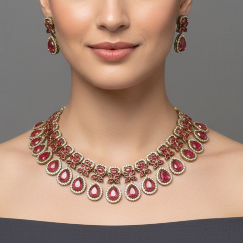 Rani Pink Antique Wedding Necklace | Indian Wedding Jewelry