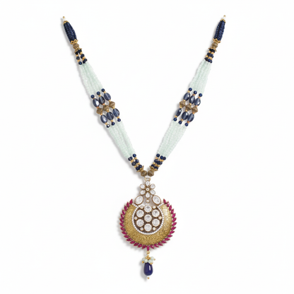 Designer Beaded Pendant Necklace with Matching Earrings