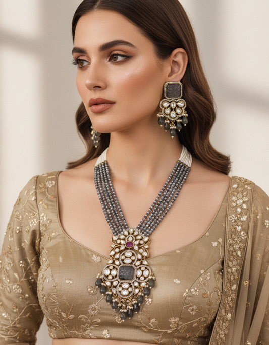 Black Moissanite & American Diamond Necklace Set