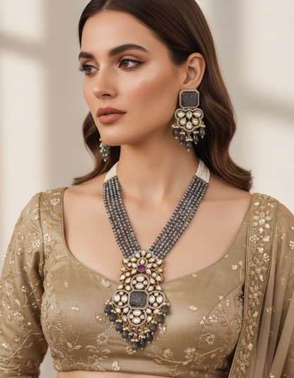 Black Moissanite & American Diamond Necklace Set