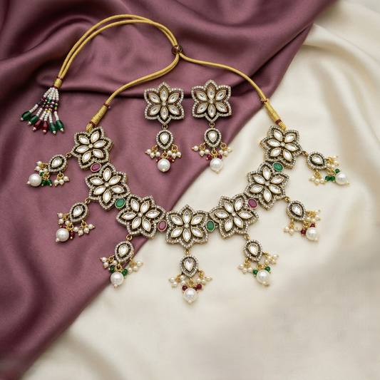 Aarohi Antique Floral Polki Necklace Set