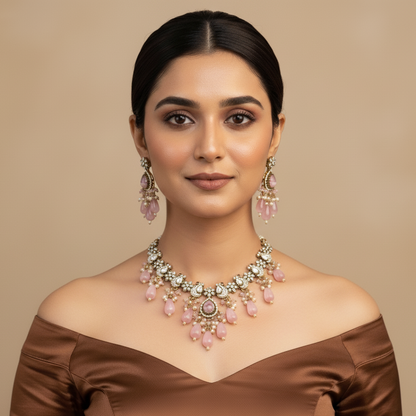 Pink Beaded Antique Necklace Set