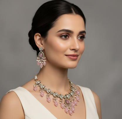 Pink Beaded Antique Necklace Set