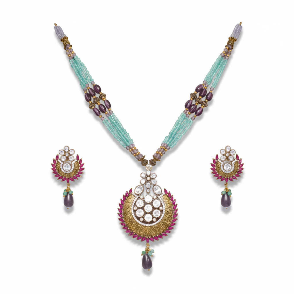 Beaded Chand Pendant Necklace