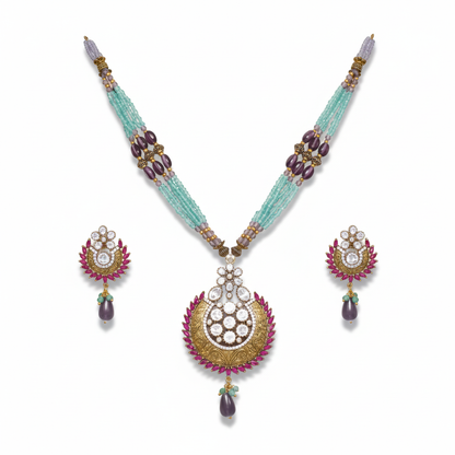 Beaded Chand Pendant Necklace