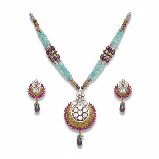 Beaded Chand Pendant Necklace