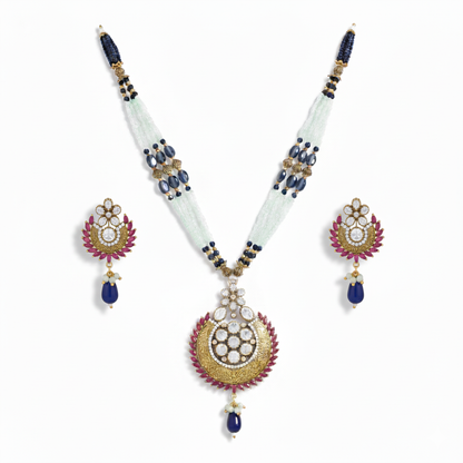 Designer Beaded Pendant Necklace with Matching Earrings