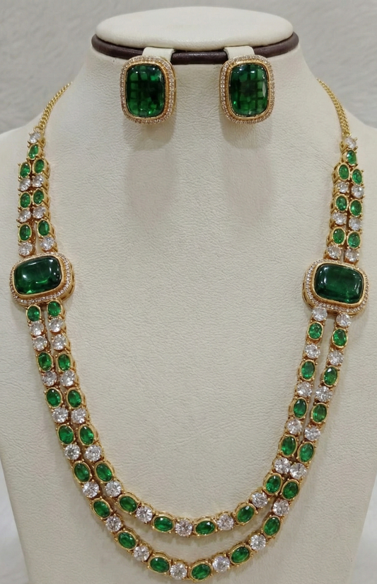 Aurelia Emerald Green & Diamond AD Necklace Set