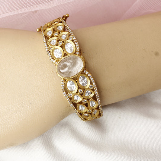 Ethereal Antique Polki Kada with Milky Quartz Stone
