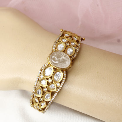 Ethereal Antique Polki Kada with Milky Quartz Stone