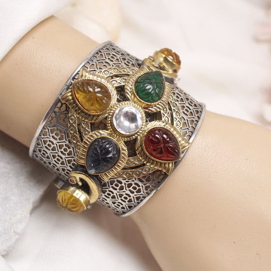 Antique Dual Tone Multi-Stone Statement Kada