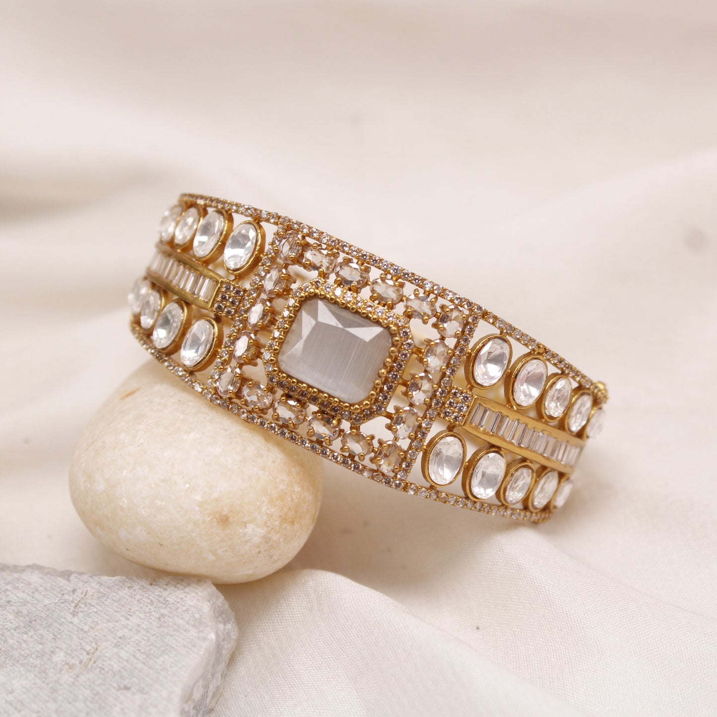 Elegant Micro Gold Plated American Diamond Single Kada Bangle