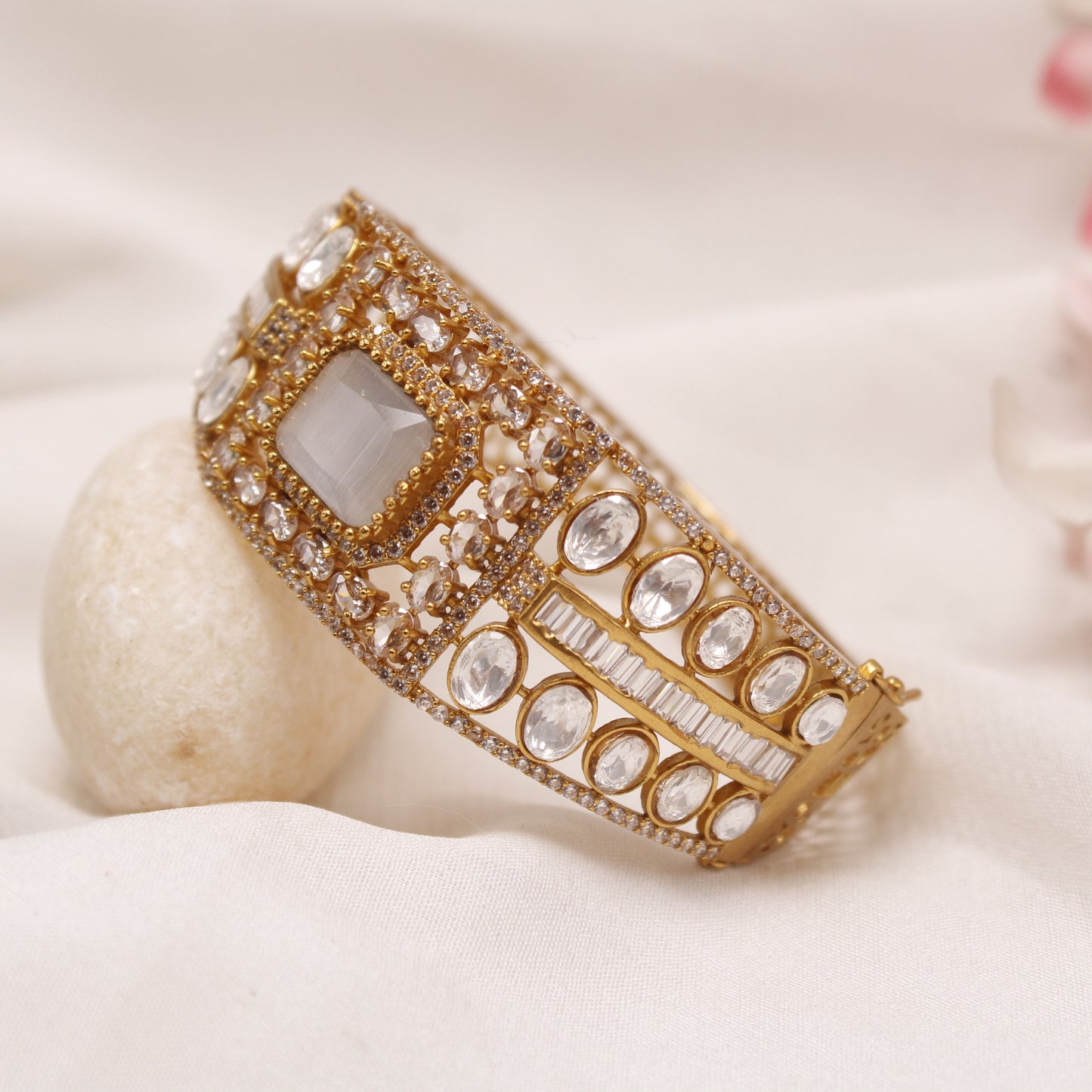 Elegant Micro Gold Plated American Diamond Single Kada Bangle