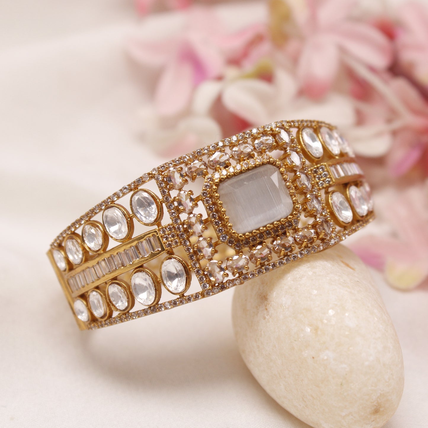 Elegant Micro Gold Plated American Diamond Single Kada Bangle