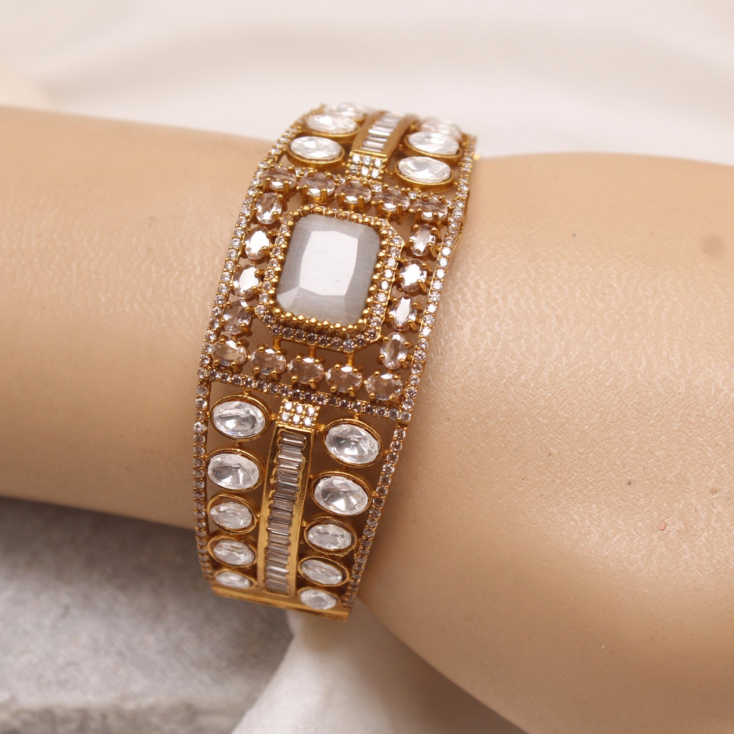 Elegant Micro Gold Plated American Diamond Single Kada Bangle