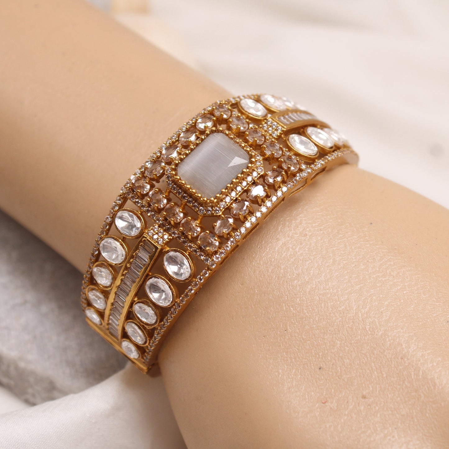 Elegant Micro Gold Plated American Diamond Single Kada Bangle