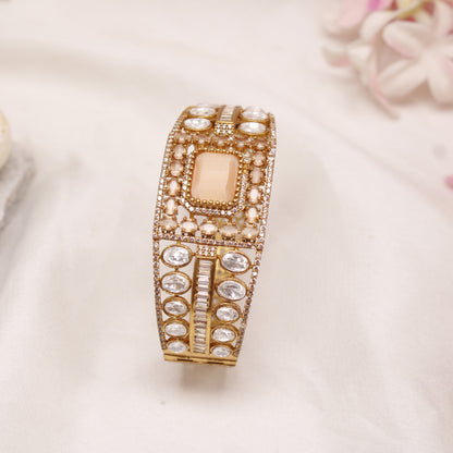 Royal Peach & American Diamond Studded Gold Plated Single Kada