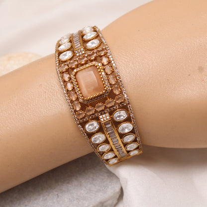 Royal Peach & American Diamond Studded Gold Plated Single Kada
