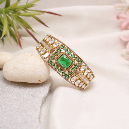 Navraee Micro Gold Plated Emerald Green & AD Statement Kada