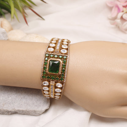 Navraee Micro Gold Plated Emerald Green & AD Statement Kada