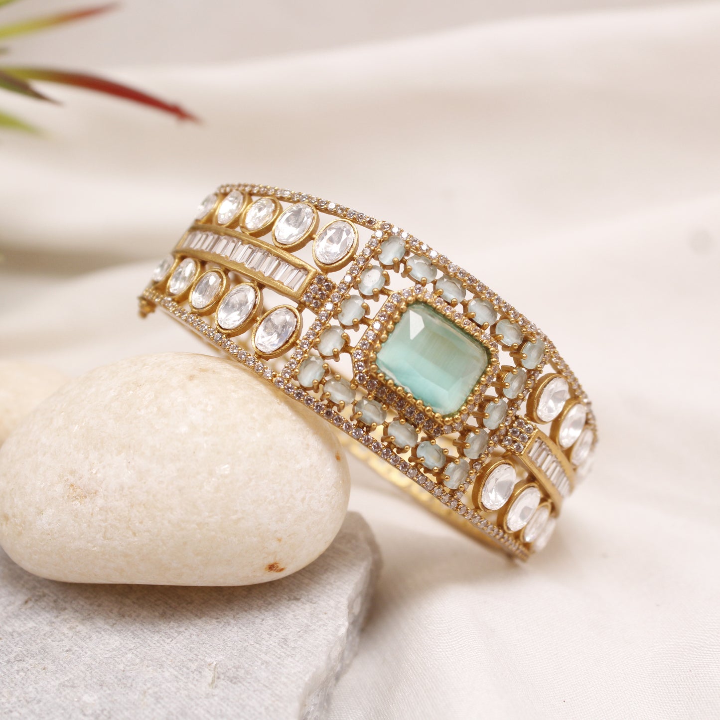 Royal Mint Green AD Stone Micro Gold Plated Single Kada