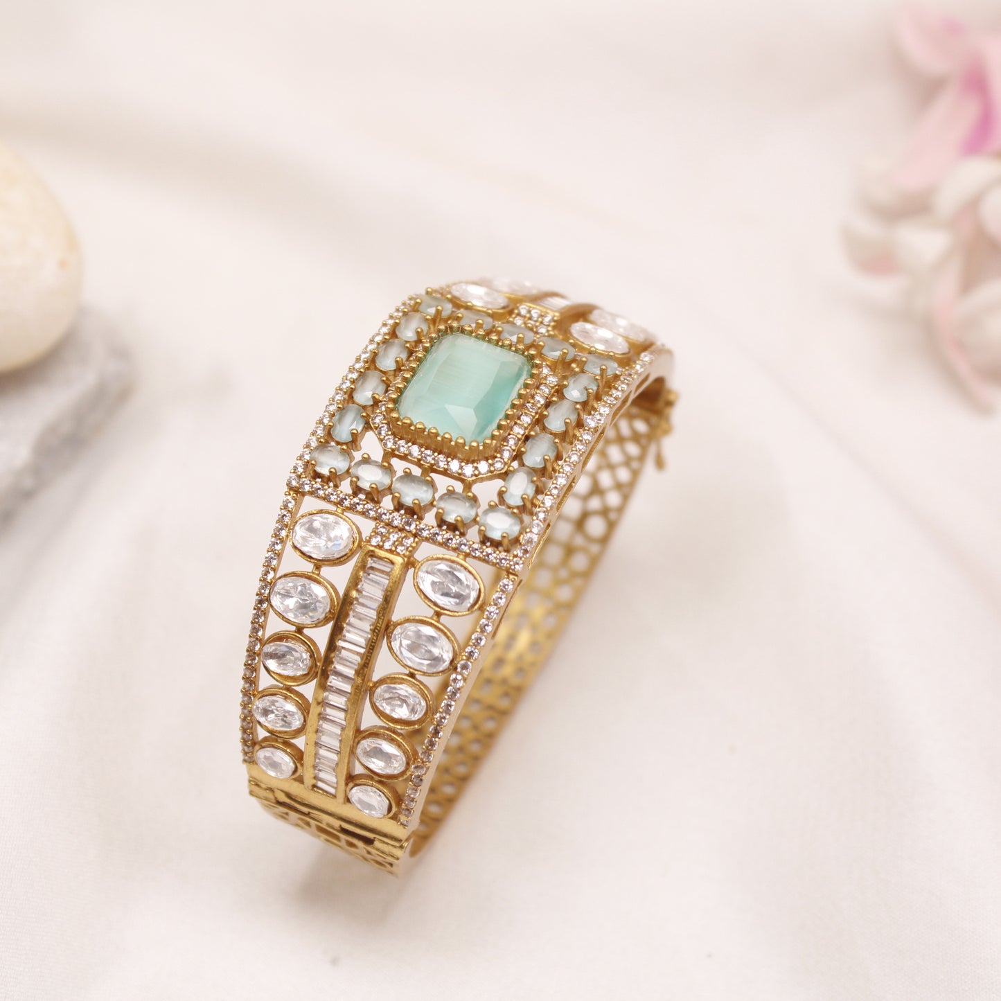 Royal Mint Green AD Stone Micro Gold Plated Single Kada