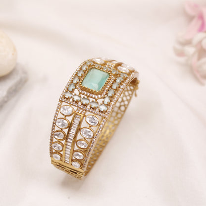 Royal Mint Green AD Stone Micro Gold Plated Single Kada