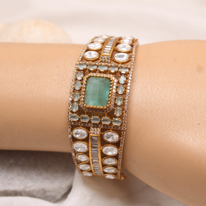 Royal Mint Green AD Stone Micro Gold Plated Single Kada