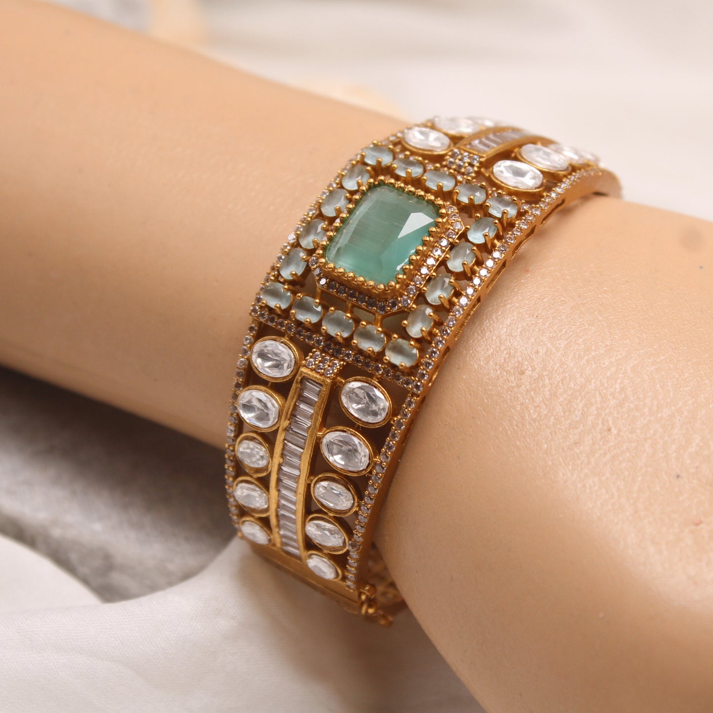 Royal Mint Green AD Stone Micro Gold Plated Single Kada