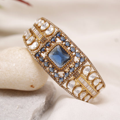 Sapphire Blue & White AD Micro Gold Plated Statement Kada