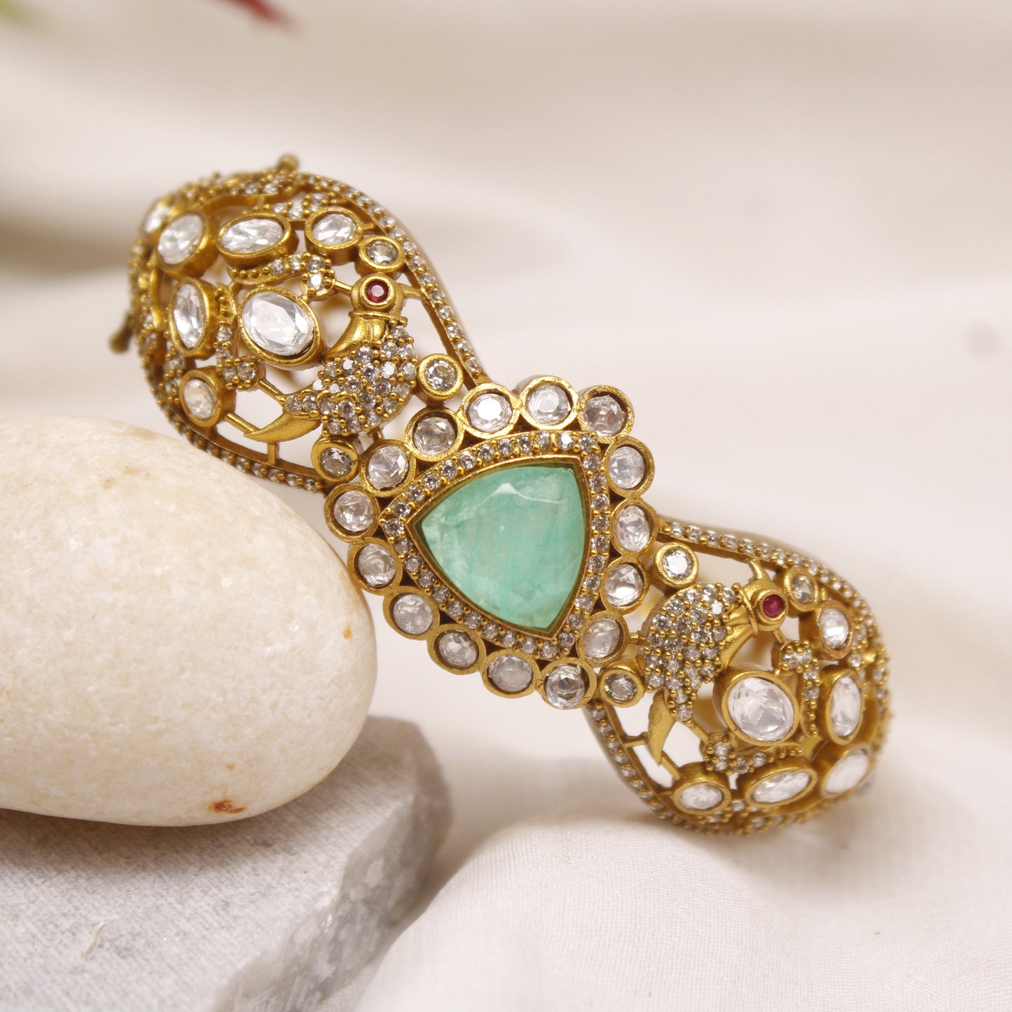 Royal Antique TURQUOISE Stone Gold Plated Statement Kada