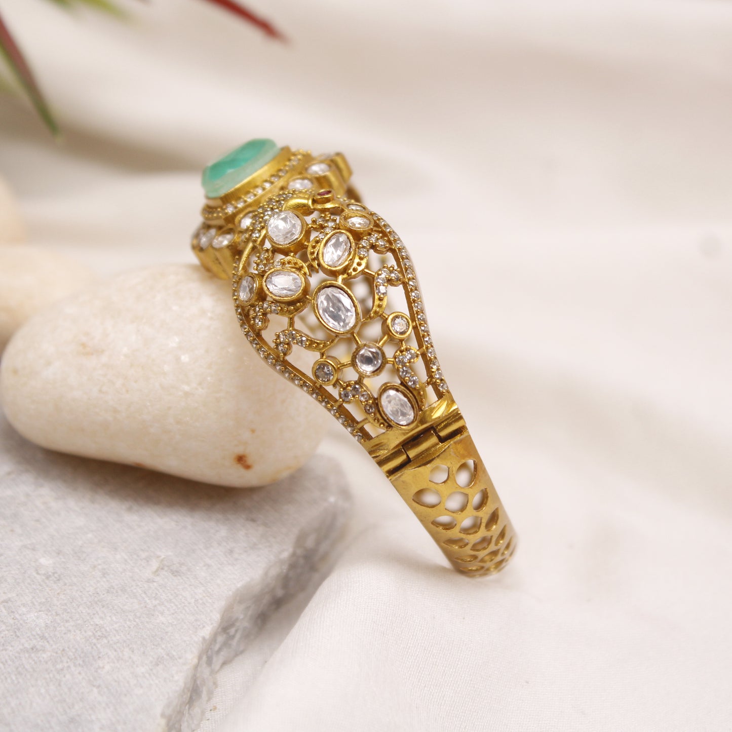 Royal Antique TURQUOISE Stone Gold Plated Statement Kada