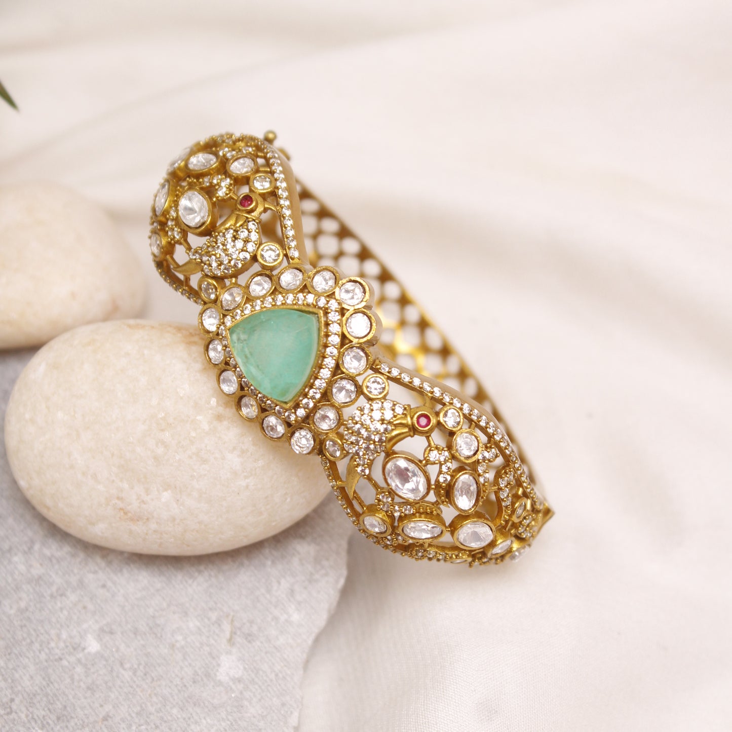 Royal Antique TURQUOISE Stone Gold Plated Statement Kada