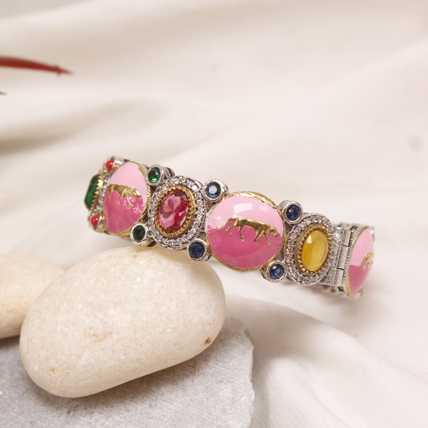 Navraee Antique Dual Tone Meenakari Horse Motif Single Kada