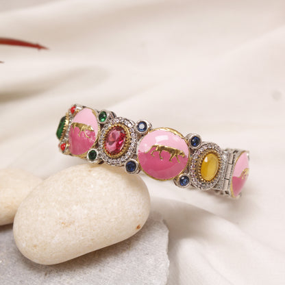 Navraee Antique Dual Tone Meenakari Horse Motif Single Kada