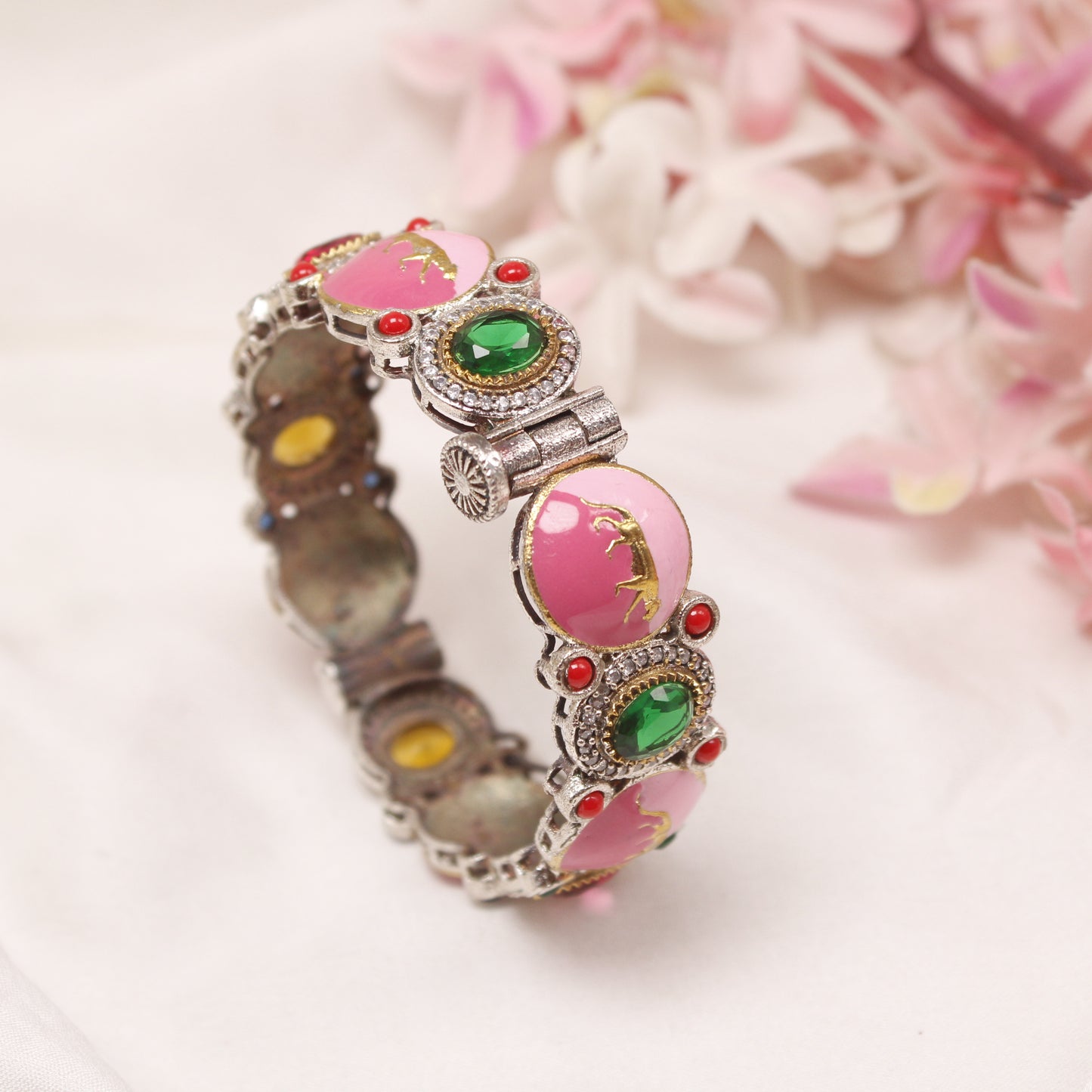 Navraee Antique Dual Tone Meenakari Horse Motif Single Kada
