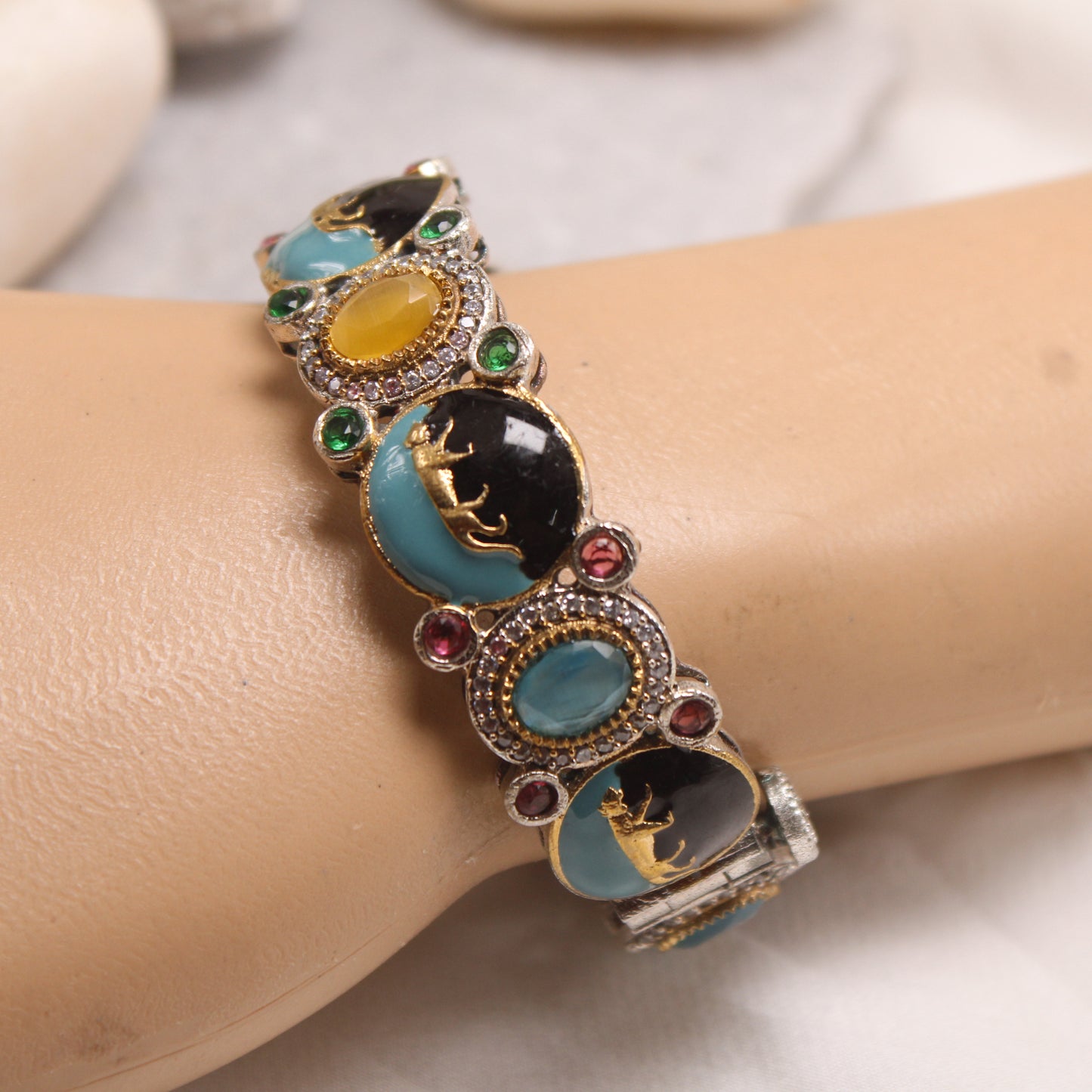 Navraee Antique Royal Enamel Elephant Motif Statement Kada Bracelet