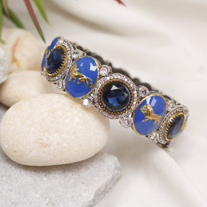 Statement Royal Blue & Silver AD Stone Lion Motif Kada