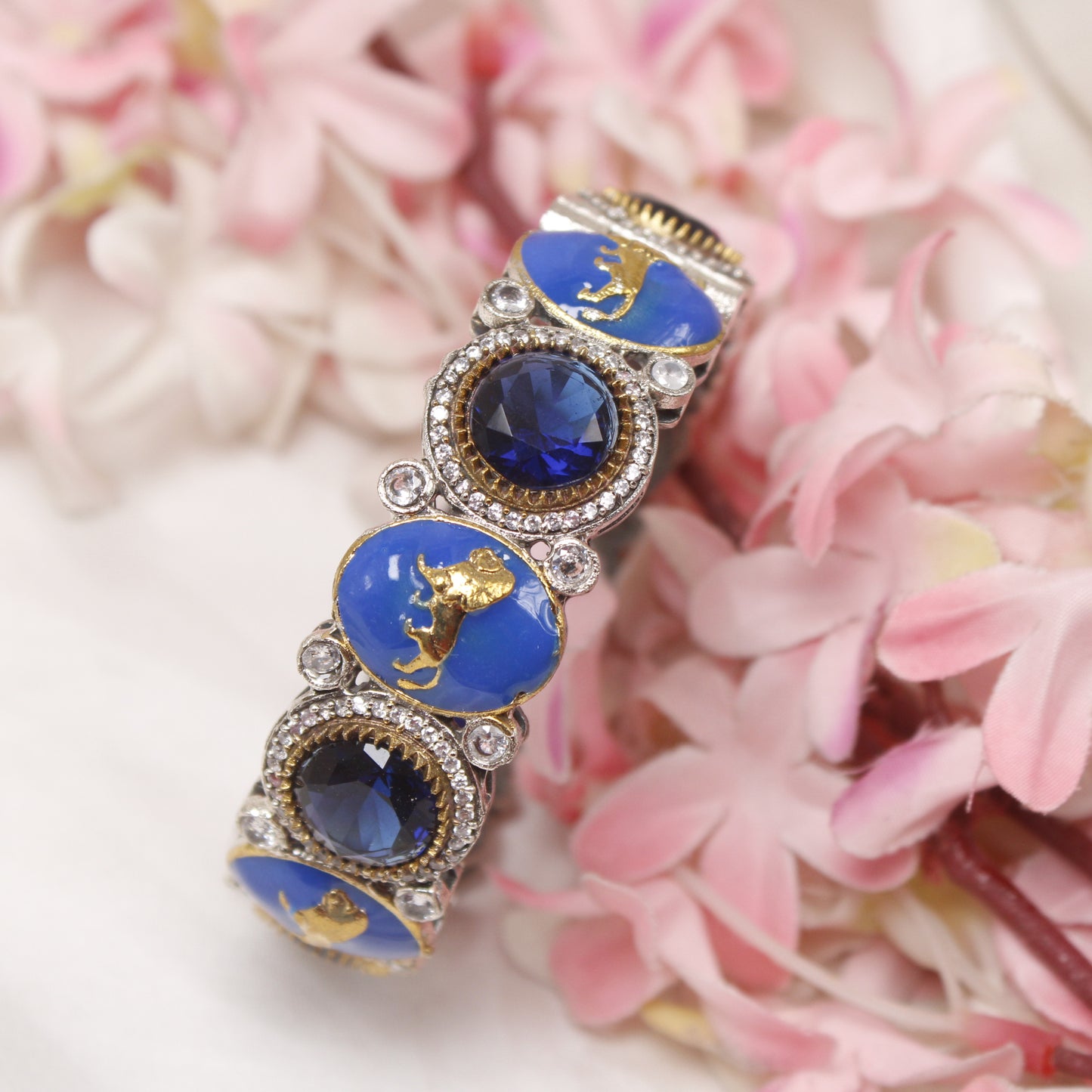 Statement Royal Blue & Silver AD Stone Lion Motif Kada