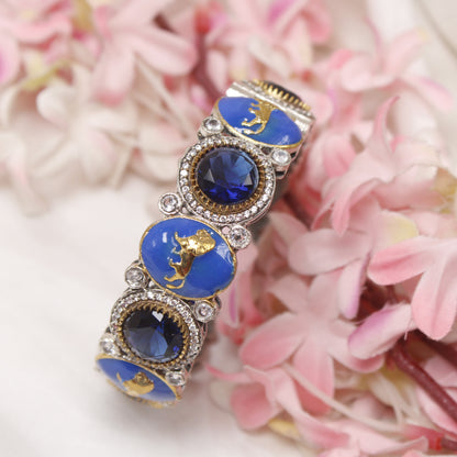 Statement Royal Blue & Silver AD Stone Lion Motif Kada